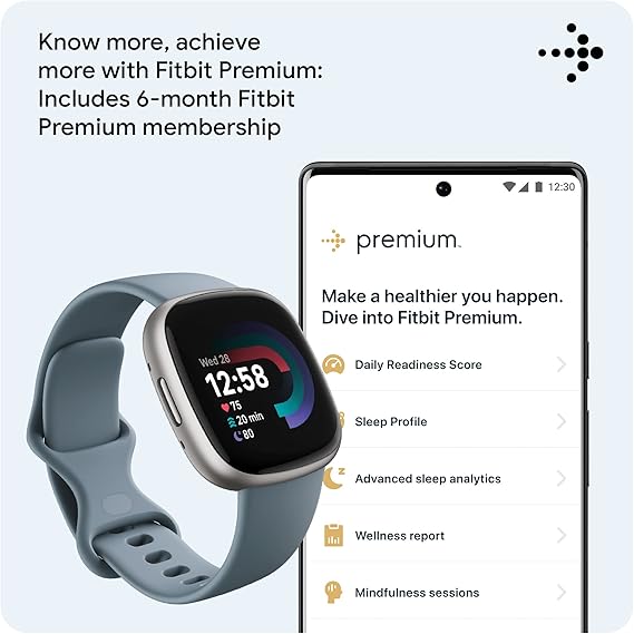 Fitbit Versa 4: Advanced Fitness Smartwatch with Built-in GPS + 24/7 Heart Rate, Daily Readiness Score, 40+ Exercise Modes, Sleep & Stress Tracking | 1-Year Warranty, 14-Day Hassle-Free Returns + Free Airpods