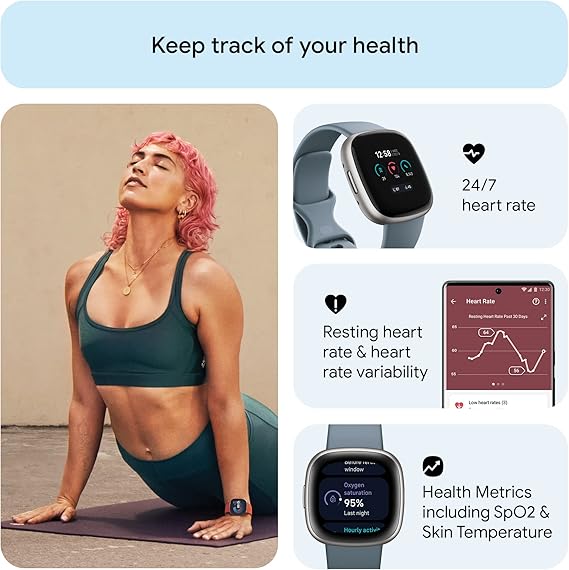 Fitbit Versa 4: Advanced Fitness Smartwatch with Built-in GPS + 24/7 Heart Rate, Daily Readiness Score, 40+ Exercise Modes, Sleep & Stress Tracking | 1-Year Warranty, 14-Day Hassle-Free Returns + Free Airpods